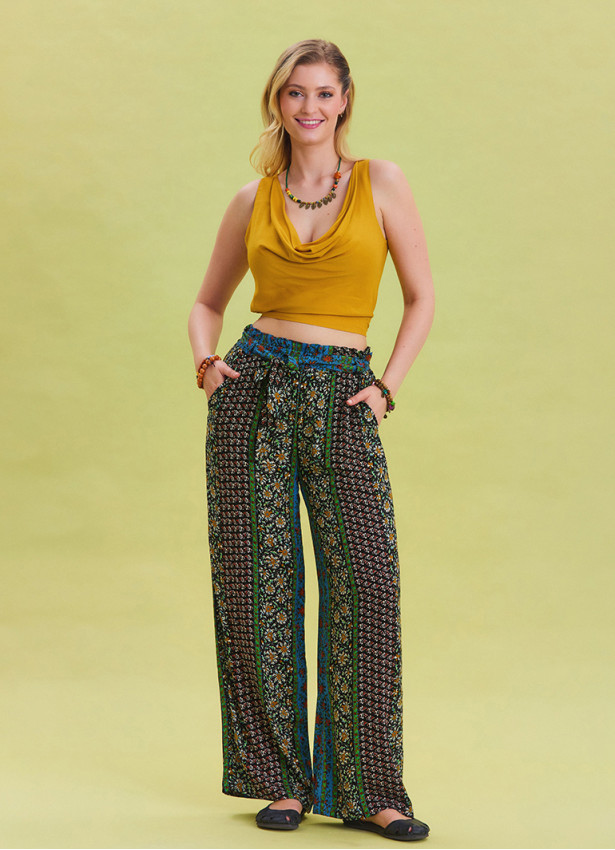 Navy Blue Harem Trousers with Elastic Waist Belt Detail 4572